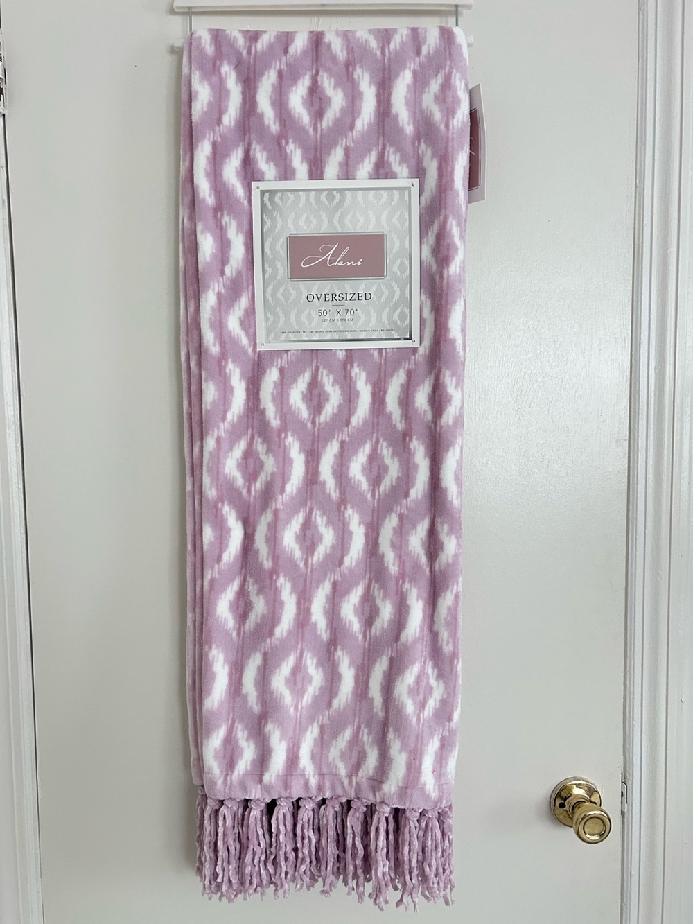 Alfani Pink and White Ikat Oversized Throw with Fringe